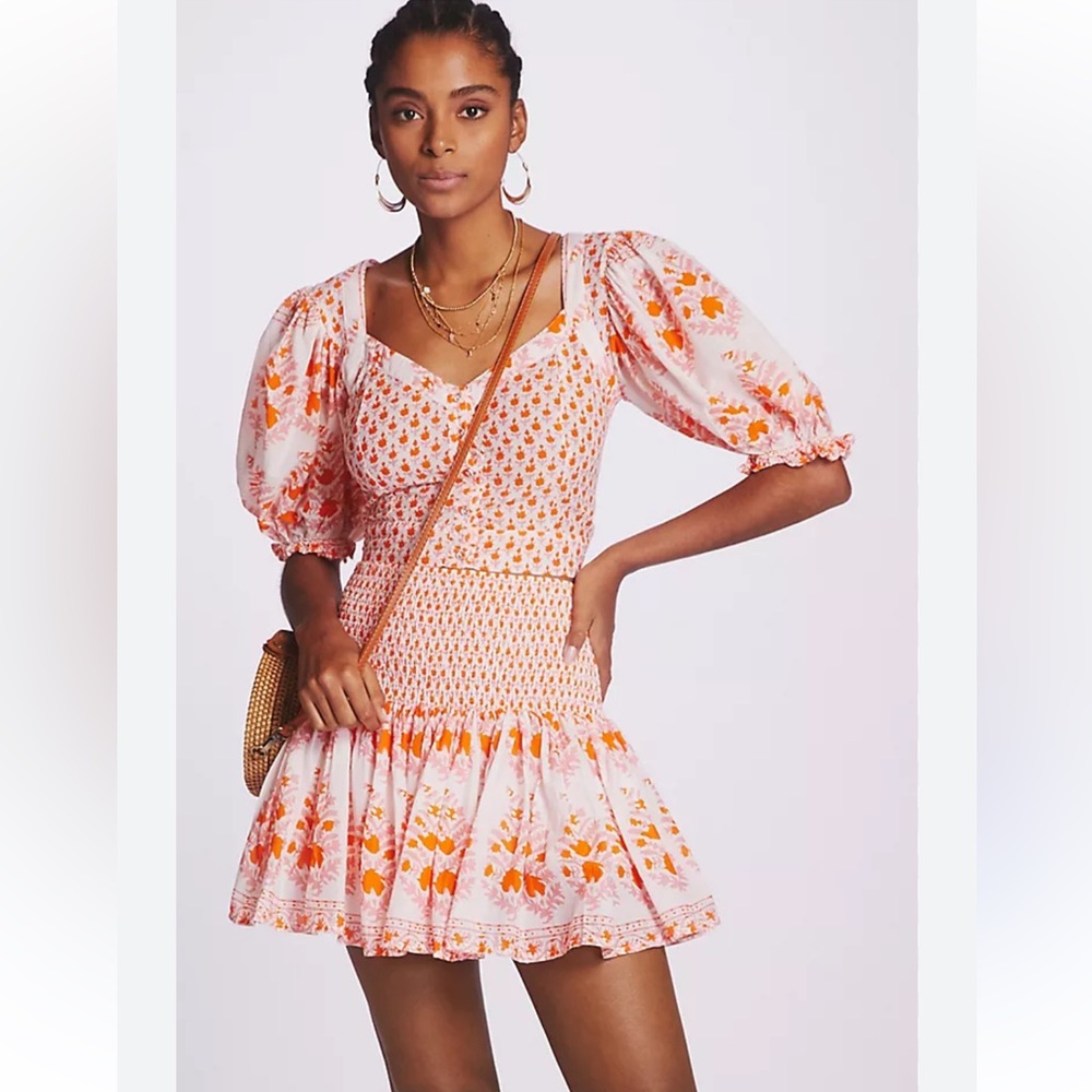 Anthropologie Place Nationale Smocked Mini Skirt and Top Matching Set